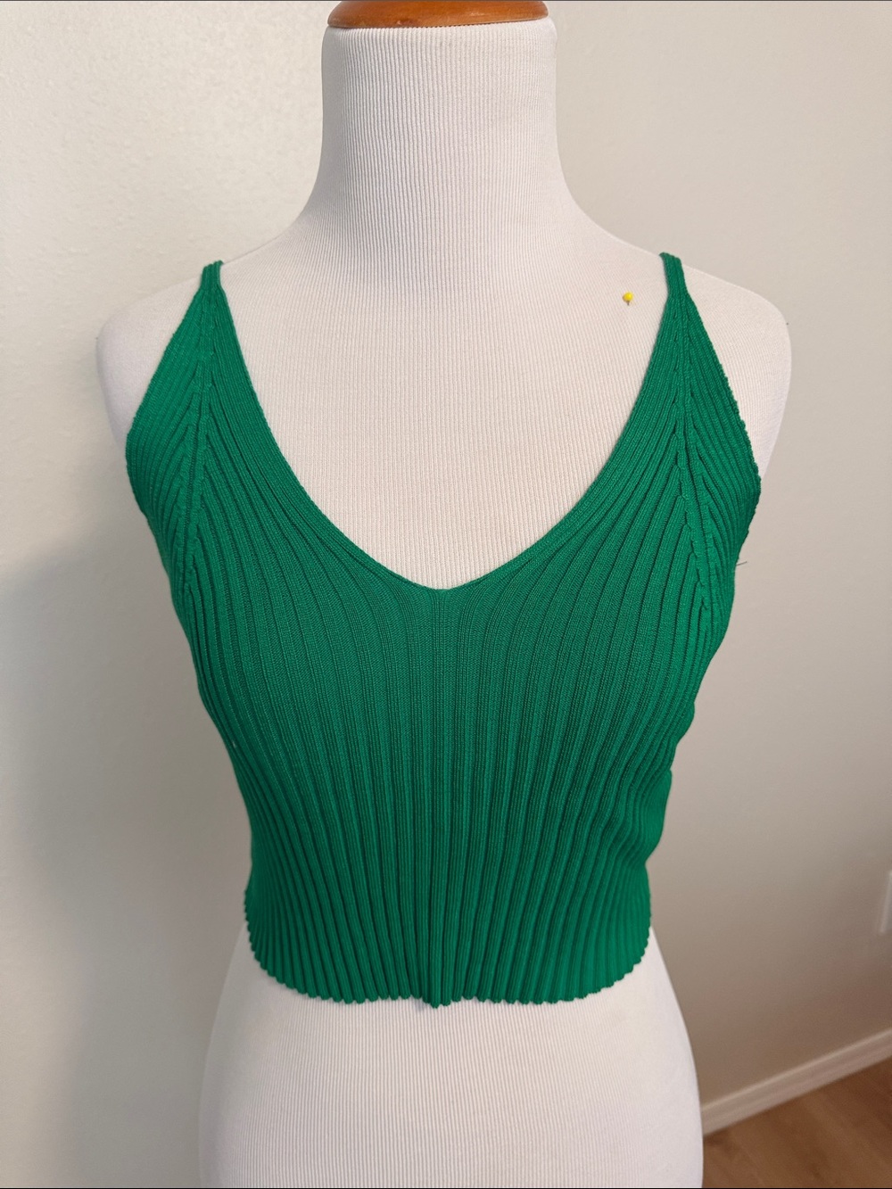Green Ribbed V-Neck Knit Tank Top